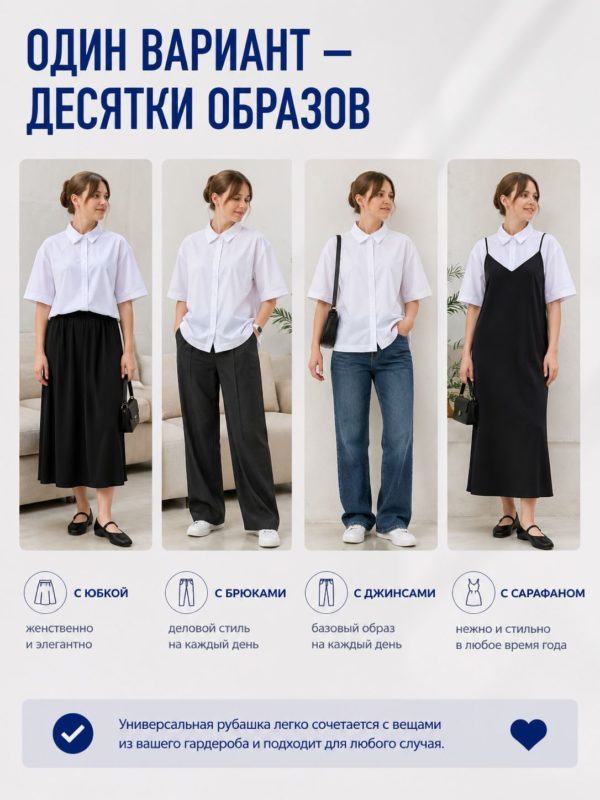 Рубашка школьная oversize для девочки с коротким рукавом
