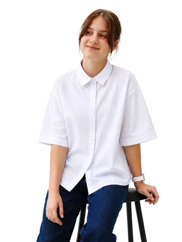 Рубашка школьная oversize для девочки с коротким рукавом