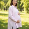 Женская удлинённая рубашка в розовую полоску