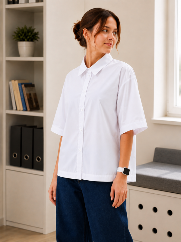 Рубашка школьная oversize для девочки с коротким рукавом