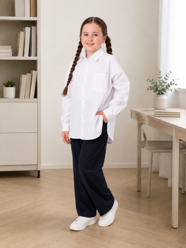 Белая школьная рубашка oversize для девочки
