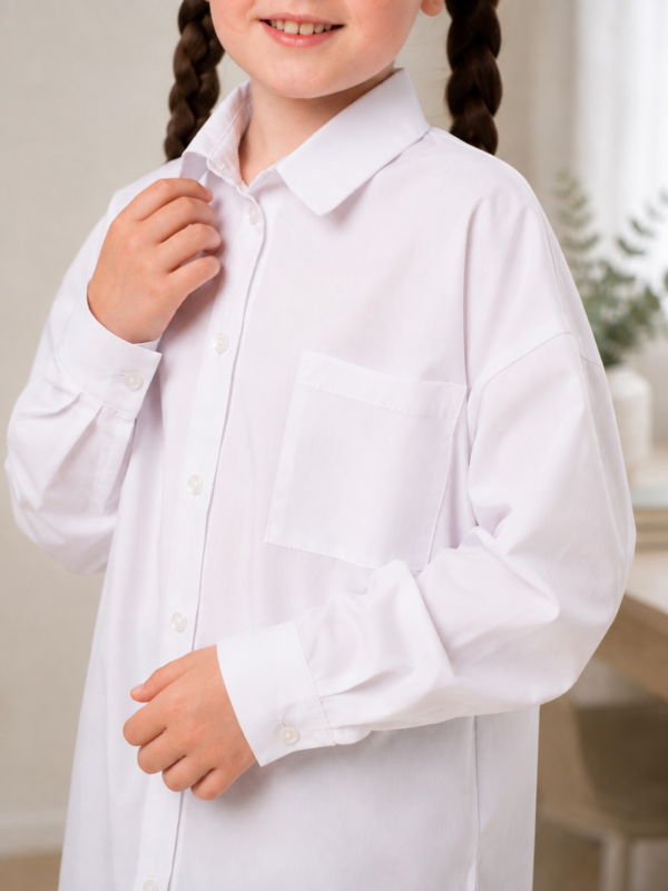 Белая школьная рубашка oversize для девочки