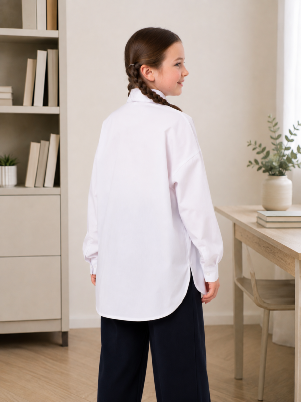 Белая школьная рубашка oversize для девочки